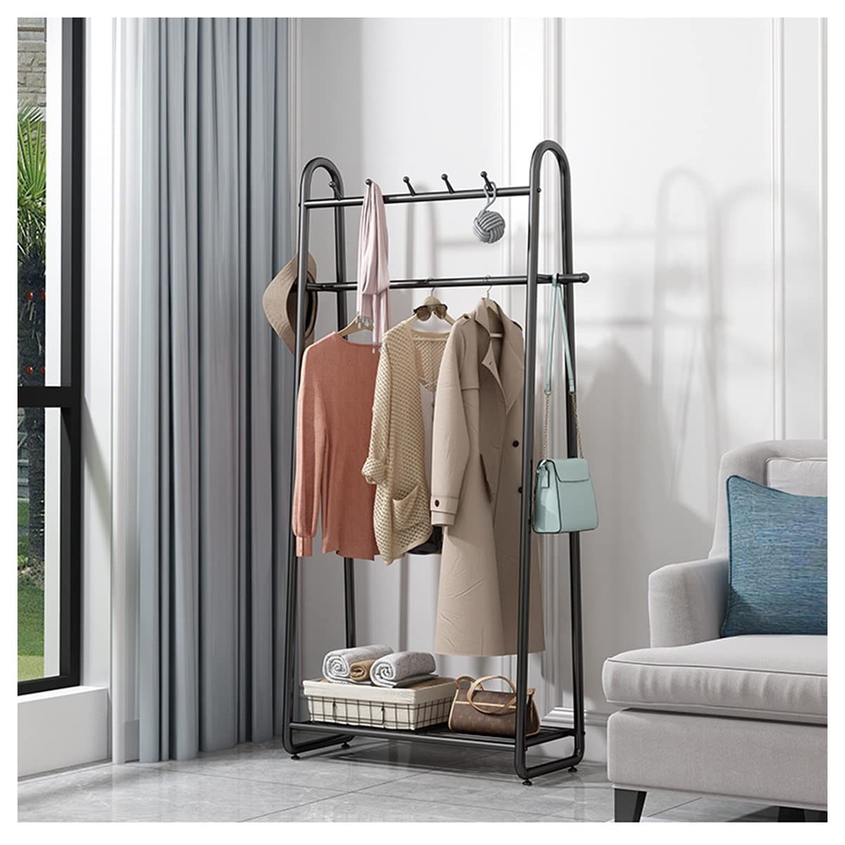 YNBSHGAA Coat Rack Clothing Rack Freestanding Industrial Garment Rack Heavy Duty Metal Clothes Rack Stand for Boutiques Bedroom/Gold/100Cm,Black-80Cm