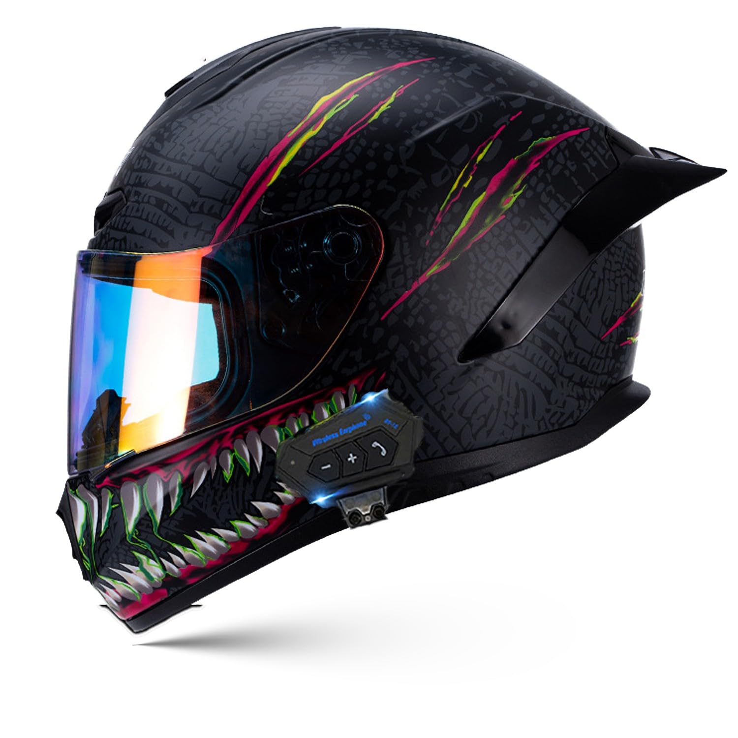 Bluetooth Casco Moto con Spoiler, Asco De Moto Choque con Visera De Sol Doble De Cara Completa, Cascos Integrales, Homologado ECE para Motocicleta, Scooter, Carretera Y Carreras I,Medium