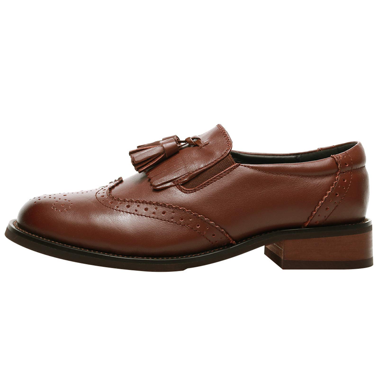 ANUFER Femmes Cuir Véritable Gland Loafers Brogues Facile à Mettre Escarpins