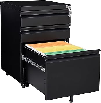 Lateral File Cabinet, Under Desk 2 Drawer Mobile File Cabinet, Metal Vertical File Cabinets with Lock and Swivel Wheels, Pre Assembled, Suitable for File Box, Legal, Letter, A4. White