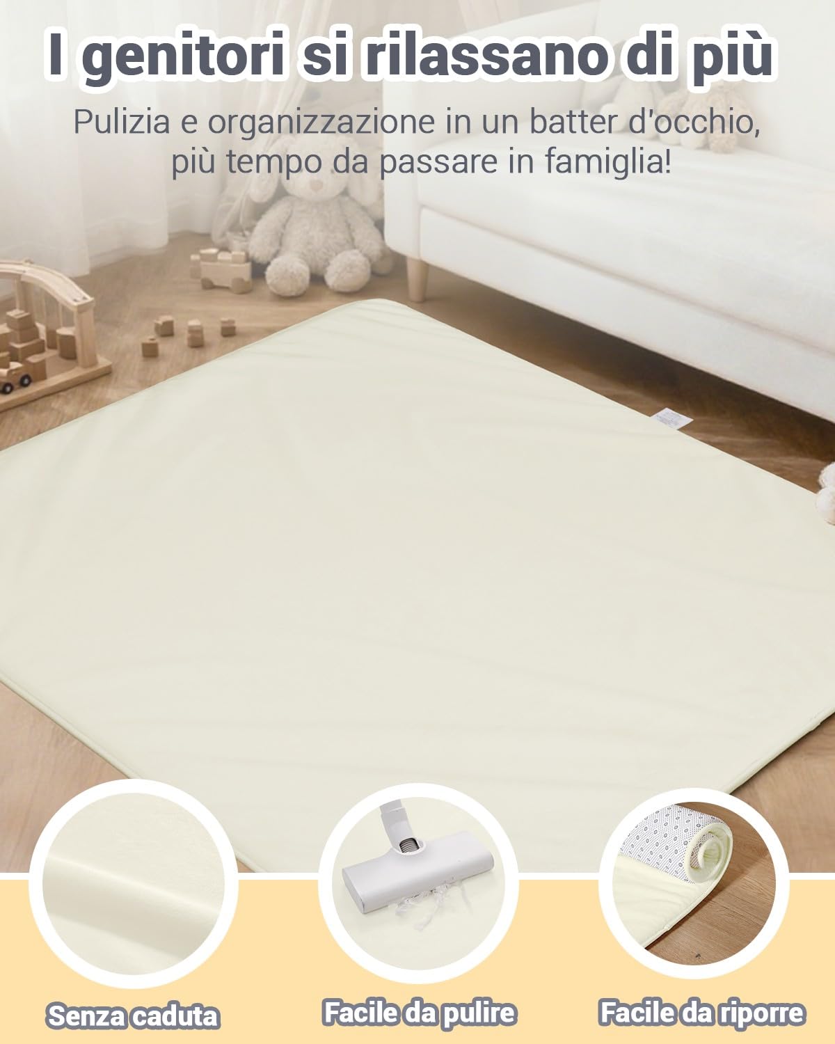 Tappeto Gioco Bambini,Spessi Tappeto Gioco Base Antiscivolo | Neonato Imbottitura In Foam & Superficie Morbida,Facile Da Pulire,Tappeto Tummy Time Per Cameretta Recinto ,127x127cm,Beige