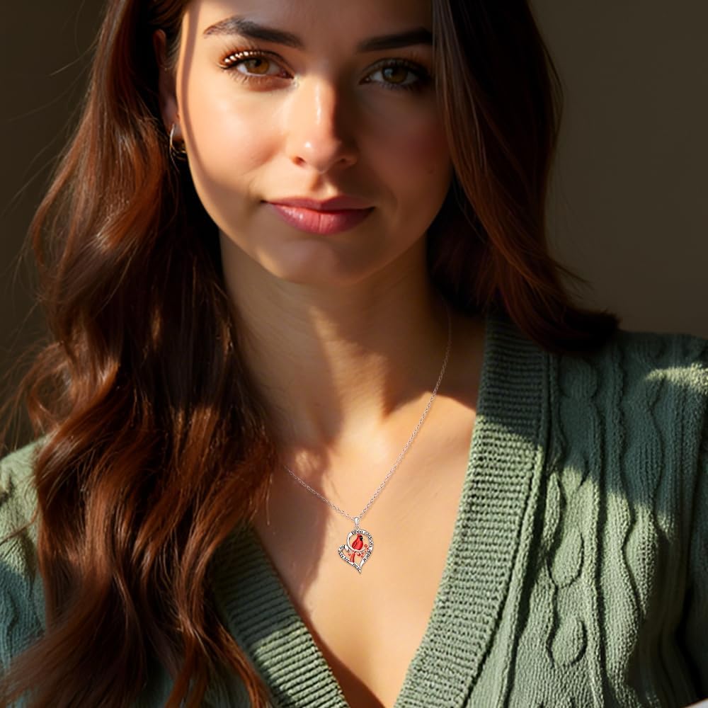 Fenthring Cardinal Necklace Heart Red Bird Spiritual Memorial Engraved When Cardinal Appear Angels are Near Dainty Inspirational 925 Sterling Silver Animal Necklaces for Loss of Loved Heart - Image 3