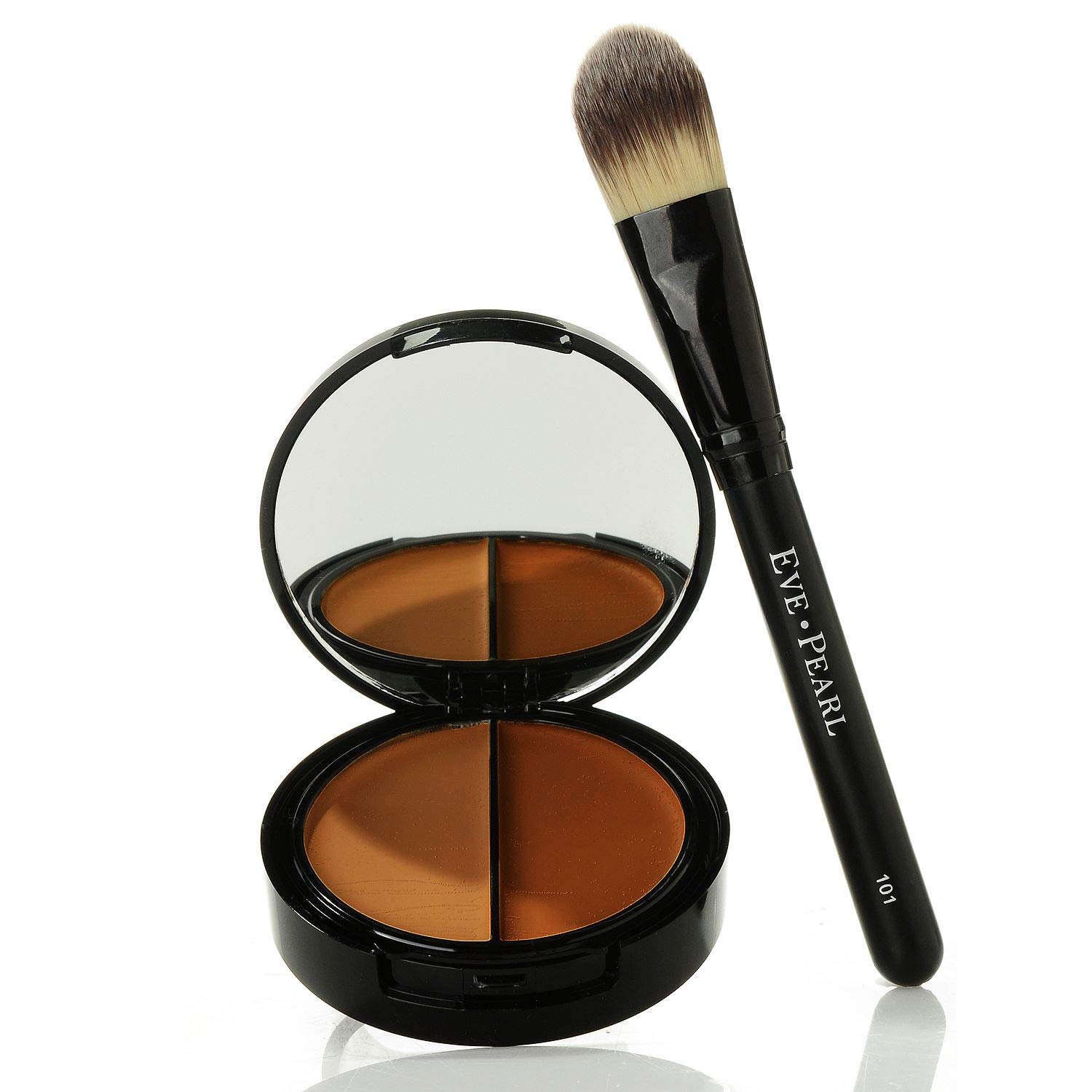 EVE PEARL(Deep) - HD 50:50 Dual Foundation Full Coverage Long Lasting Lightweight Texture Vitamin E Skincare And 101 Foundation Brush Set Makeup Kit (Deep)