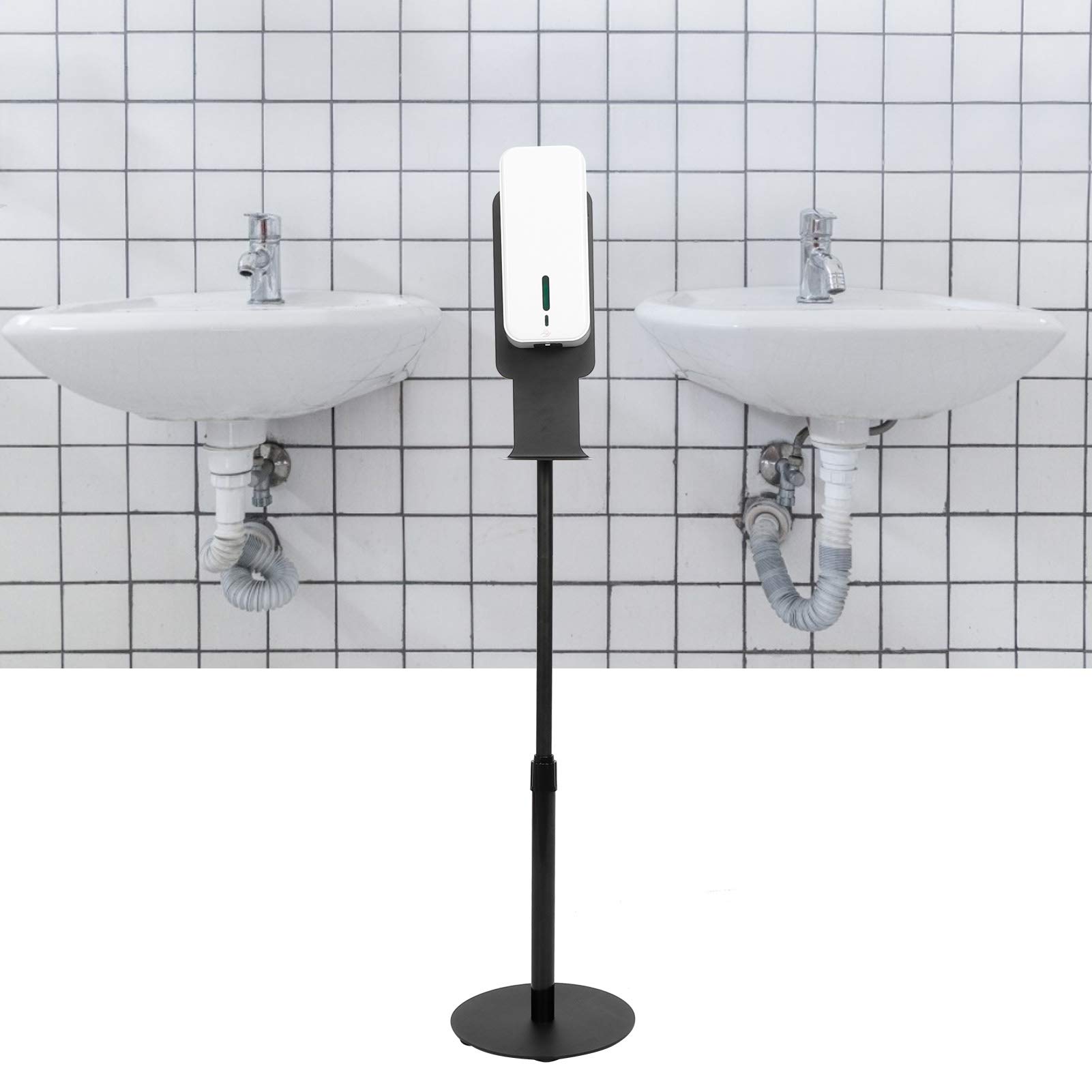 Dispensador de jabón grande de 1500 ml, sin contacto, para lugares públicos, altura ajustable, dispensador de suelo vertical negro (modelo de pulverización 9004G+108)