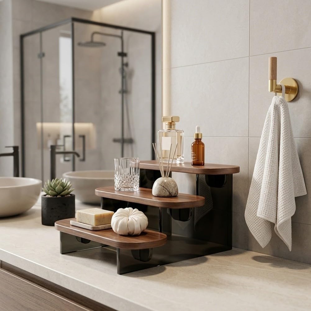 per scaffale Bagno 3 Livelli in MDF Nero 30cm per scaffale(black)