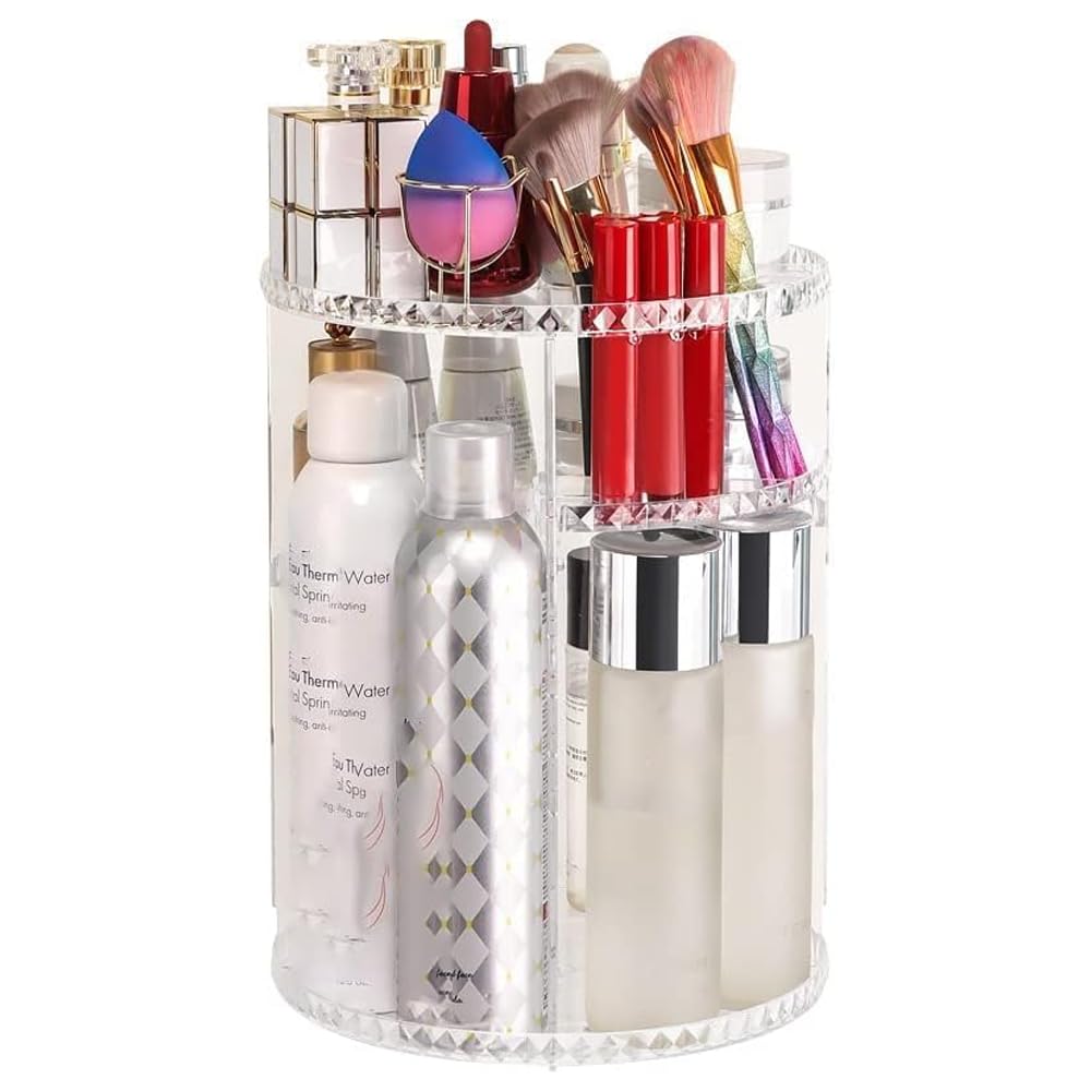 Reqo Transparent Makeup Organiser,360 Degree Rotation Cosmetic Storage,Clear Acrylic Make Up Organiser Storage For Skincare, Perfumes, Jewelry, For Dressing Table Bedroom