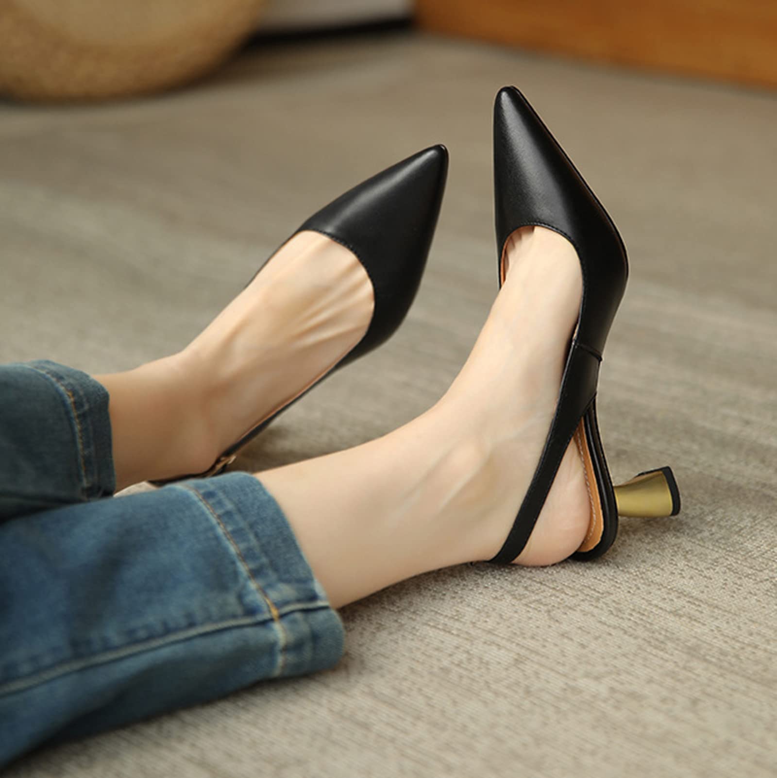 Women's Pointed Toe High Heel Summer Closed Toe Kitten Heel Pumps Party  Office Leather Slingback Sandals Ladies Stiletto Dress Court  Shoes,black,39EU : Amazon.co.uk: Fashion