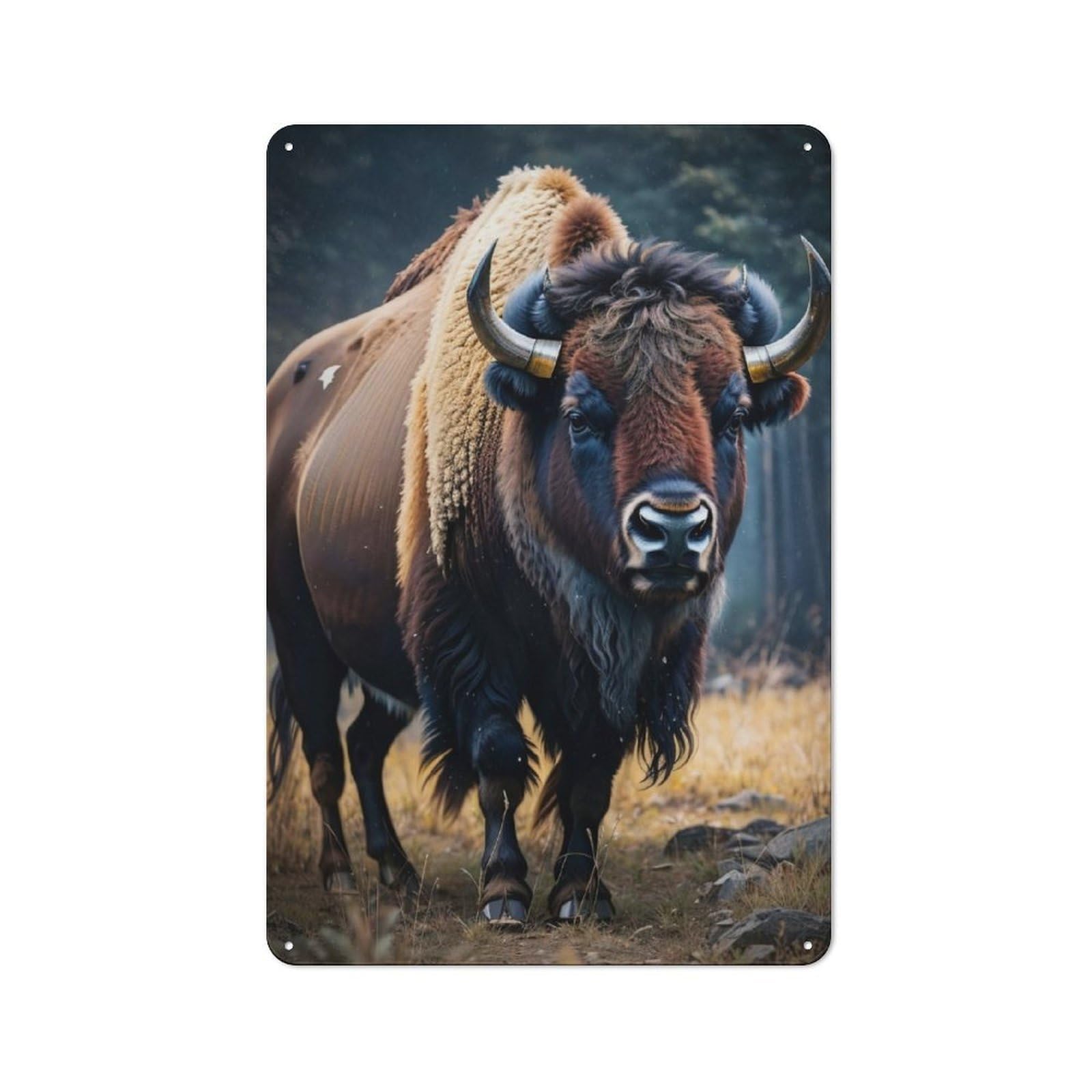 Junmoney Bison In Forest Rustic Metal Sign 30X20cm, Country Vintage Country Wall Plaque For Cottage, Kitchen, Hallway Or Breakfast Nook