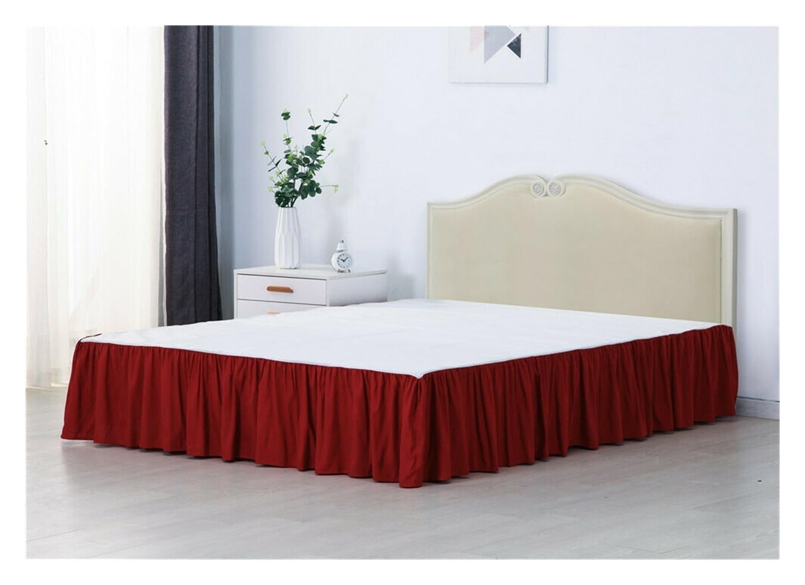 DUNSBY Bed Skirt Solid Color Bed Skirt With Surface Queen King Easy On/Easy Off Bed Skirt Valance Size 35cm Height For Twin/Full/Queen/King Valance Sheet (Color : Wine Red, Size : Queen)