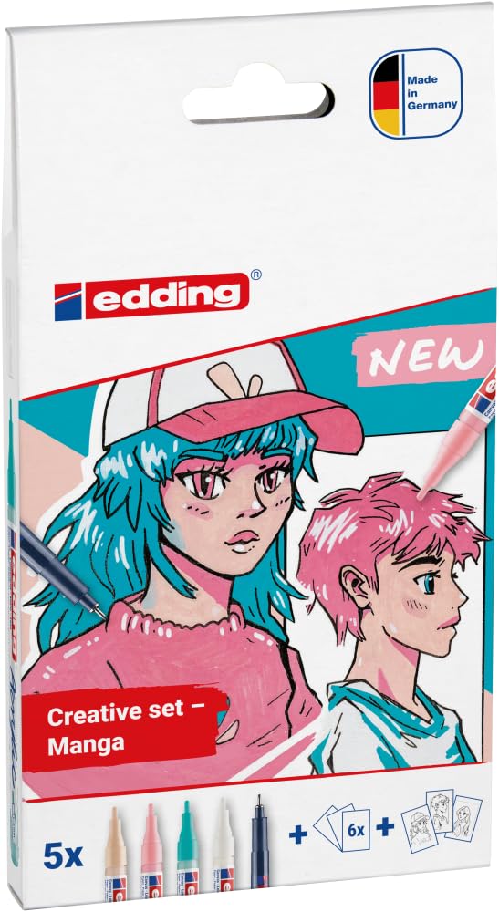 edding manga pens creative set, 5300 acrylic markers and 1800 fineliners, set of 5, incl. instructions and accessories - Image 3