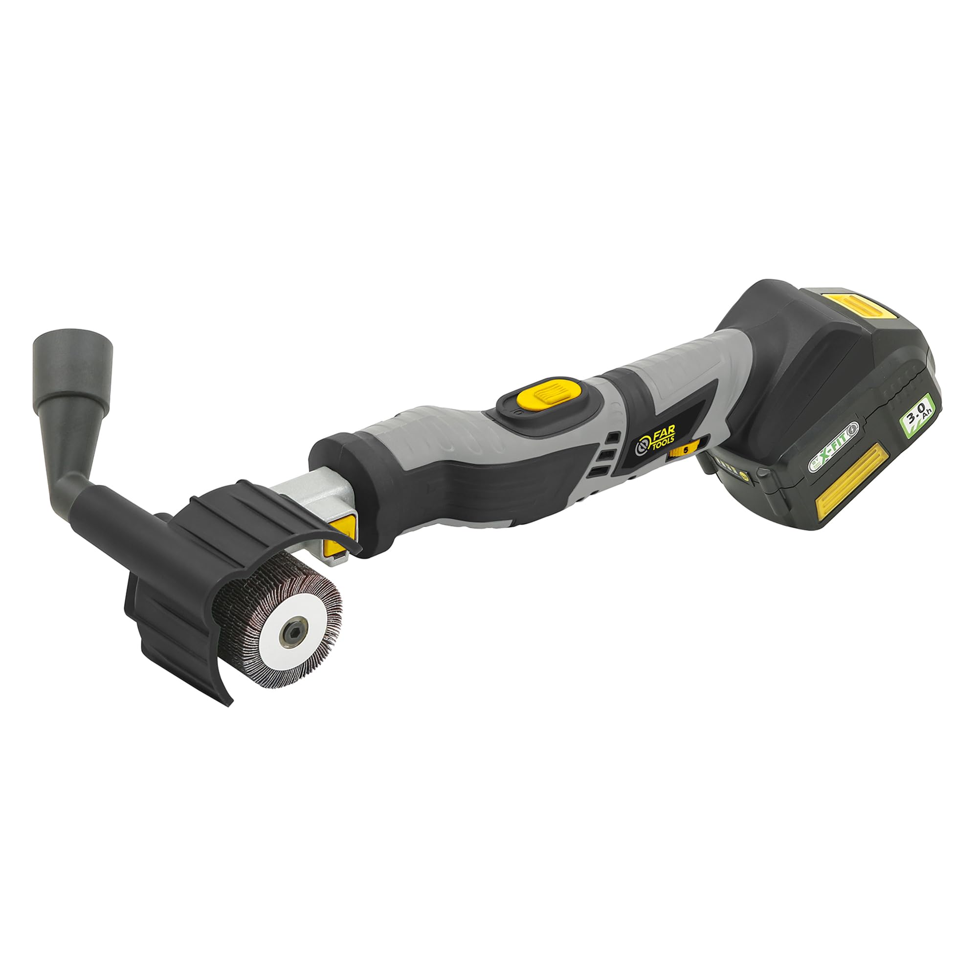 Fartools XF-BRUSH Rénovateur de précision sans fil 18V, Variateur vitesse 1600-3000tr/min, livré avec 1 rouleau à lamelles abrasives Ø60mm L60mm