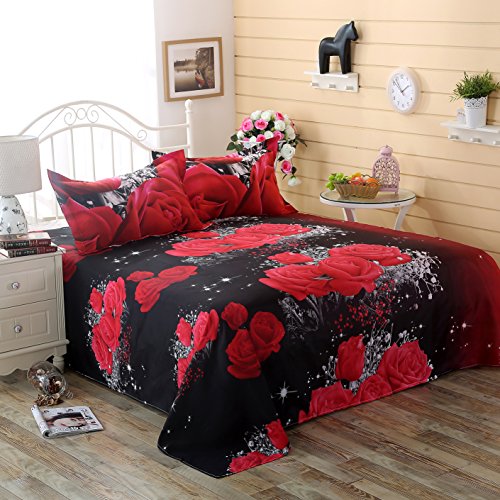 3D Bedding Sets Home Textile Hot Red Rose Pattern 4Pcs Queen Size Bedding Sets #TOP4