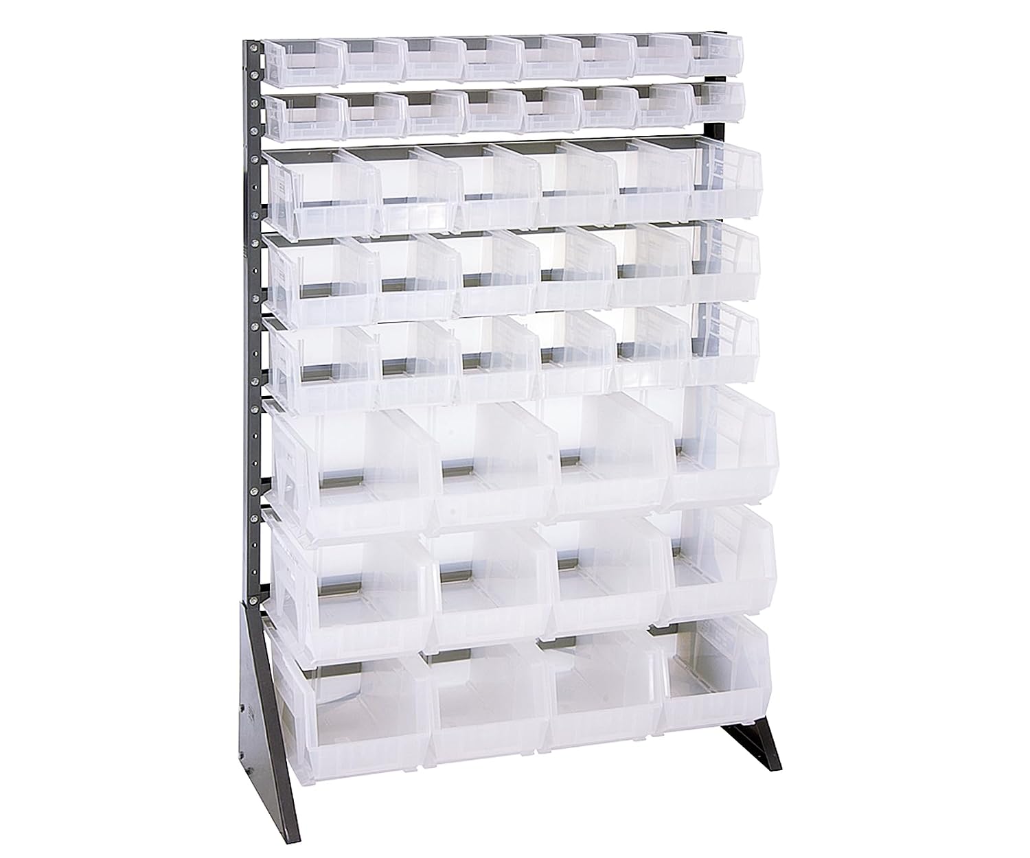 Quantum Storage Systems QRU-16S-220230240CL Solid Single Sided Rail Bins Racks 16 Shelves 46 Ultra Stack & Hang Clear Bins 53" H x 36" W x 15" D