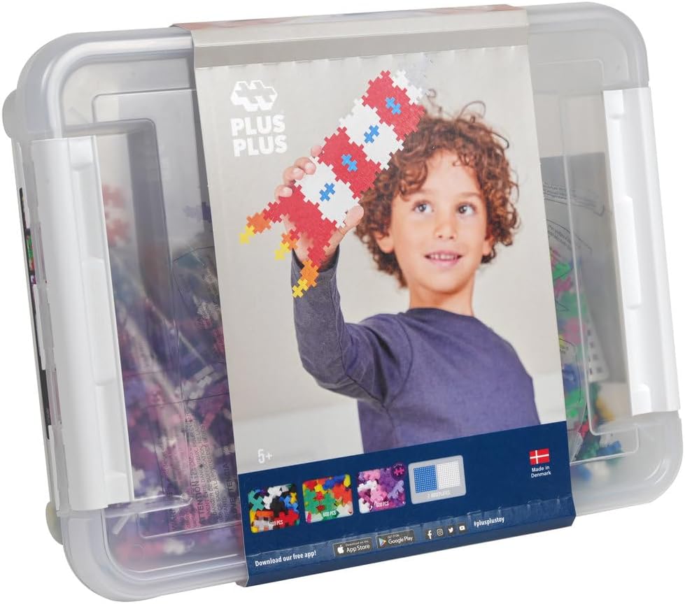 Plus Plus - 2,400 Pieces in Storage Tub - Basic, Neon & Glitter Mix w/ 2 Baseplates - Construction Building Stem/Steam Toy, Kids Mini Puzzle Blocks