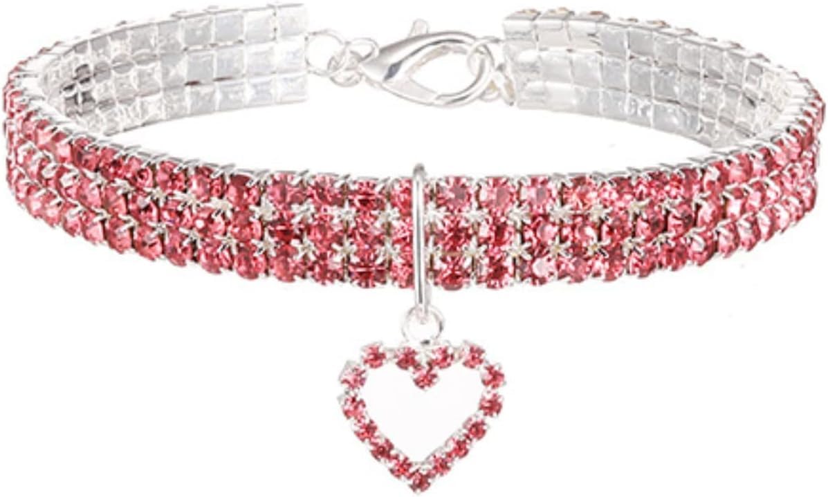 Obroża dla psa, Bling Rhinestones Obroża dla psa z kryształowym sercem i diamentem Regulowana fantazyjna obroża małych, średnich dużych psów, kotów zwierząt domowych(Red,L)