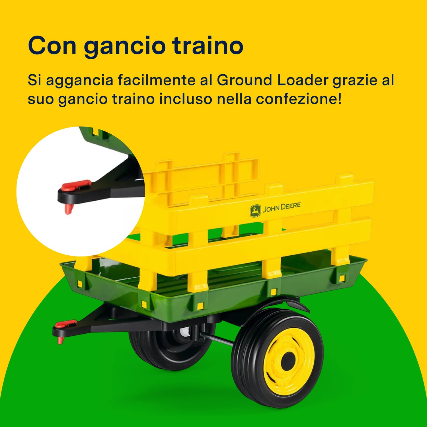 PEG John Deere Stake-Side Trailer, Rimorchio a Due Ruote per Trattore Elettrico Ground Loader, capacità di Carico 10 kg, per Bambini dai 2 Anni