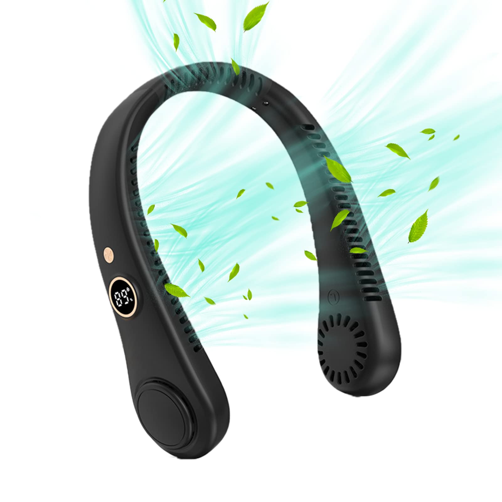 BOSTEU 5 Speeds Wearable Headphones Personal Fans Round Neck Quiet Rechargeable Neck Fan Hands Free Cooling Fan for Adults (black)