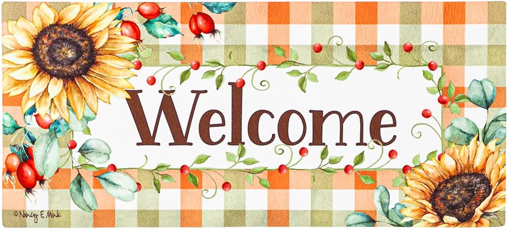 EVERGREEN Sassafras Switch Mat - Farmhouse Fall Wreath, Decorative Door Mat Insert 10 x 22, Interchangeable Outdoor and Indoor Safe Durable Mat with Recycled Rubber Backing