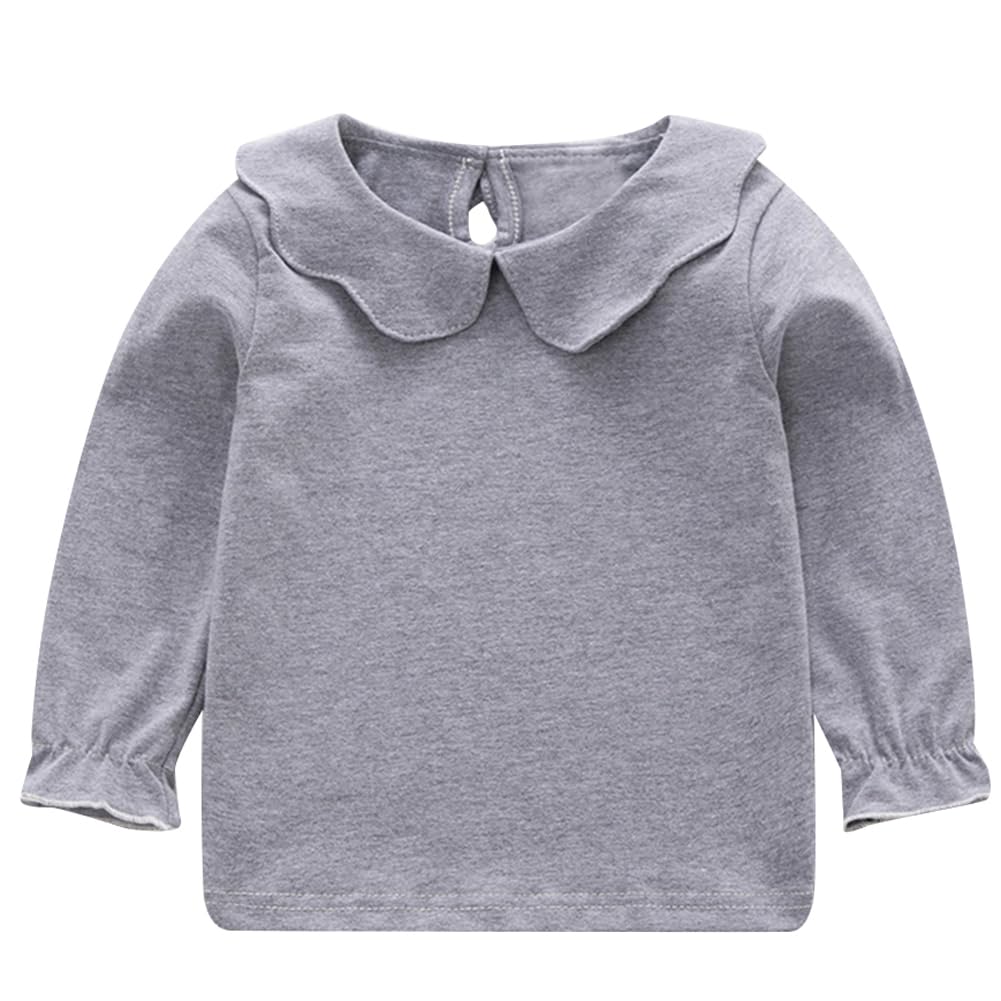 Kids Baby Girls Long Sleeve Doll Collar Blouse Tops Basic Ruffle Shirt 3 Solid Colors (Grey, 4-5T)
