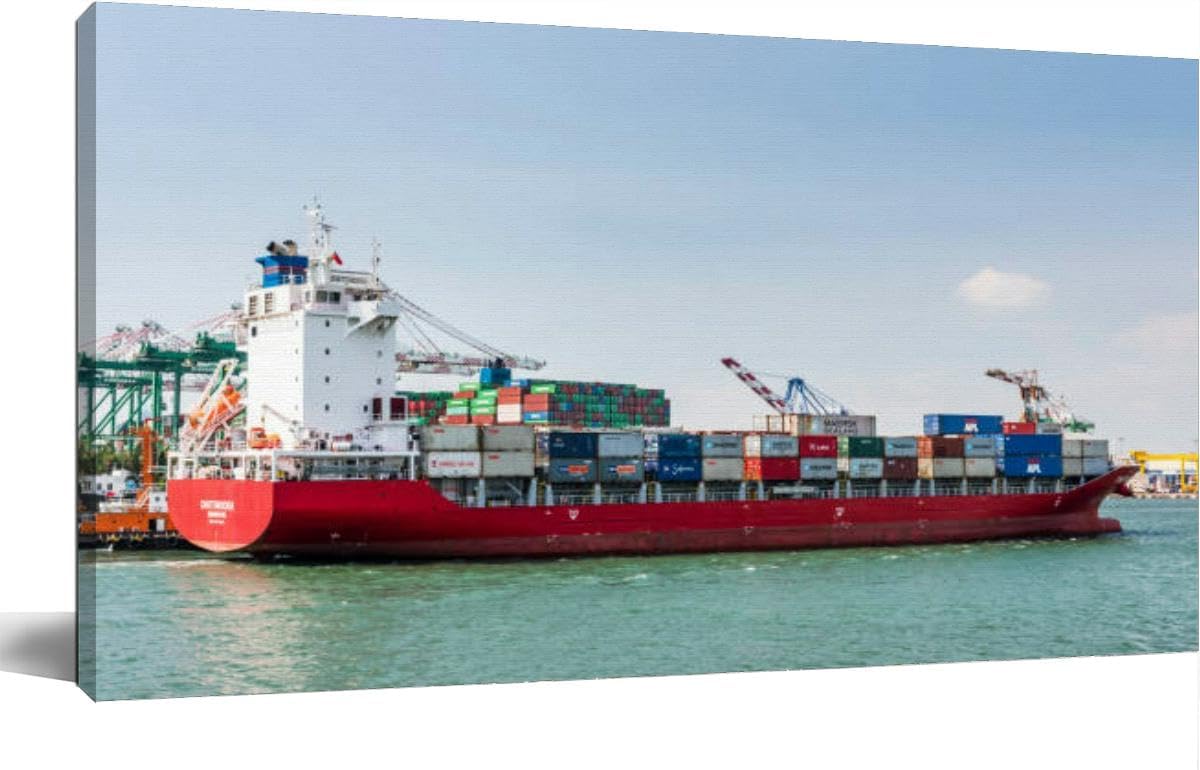 Canvas Painting Wall Art View Container Ship Harbor Wall Decor For Vintage Poster Print For Living Room Bedroom Office Home Unframed 8X10Inch