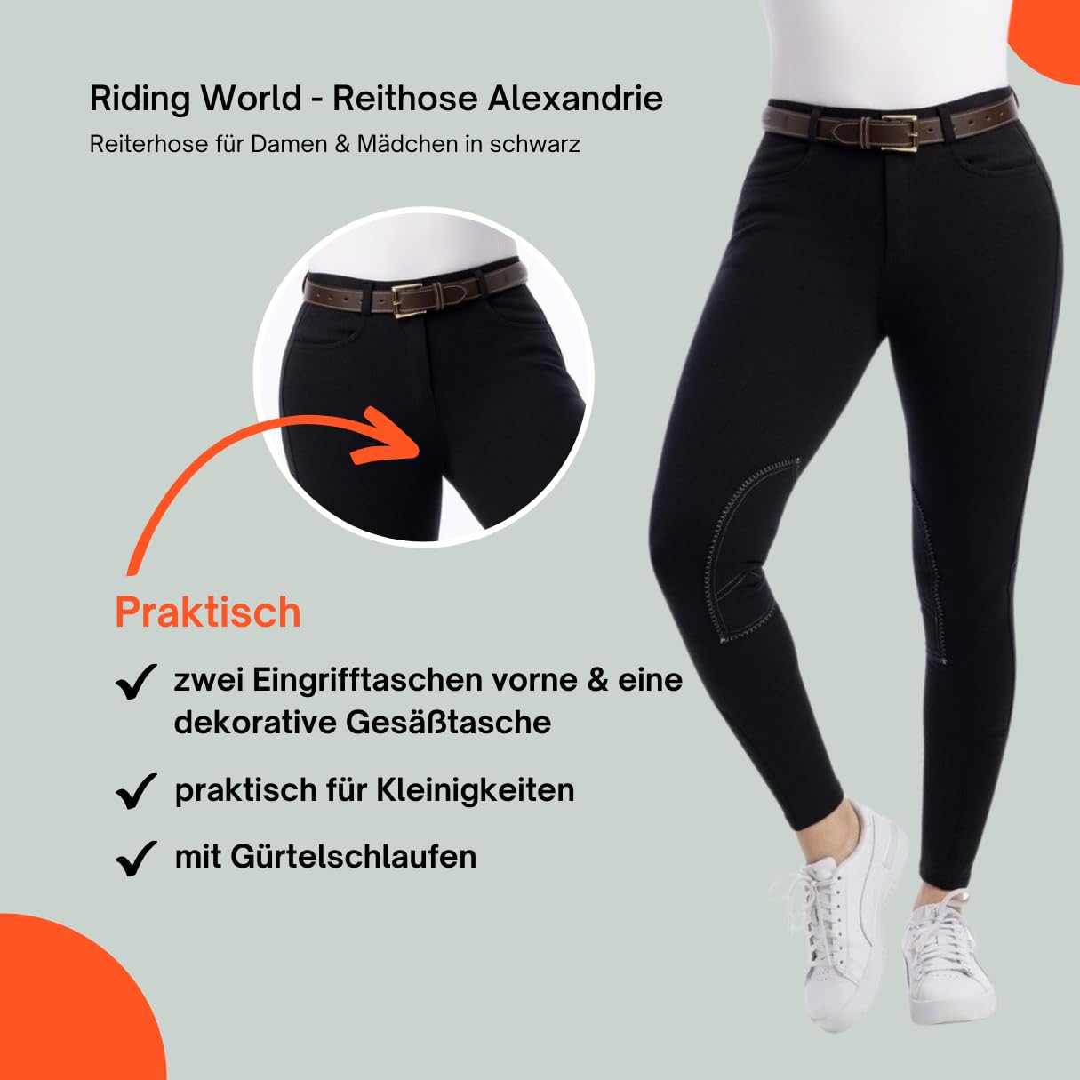 RIDING WORLD - Pantalon d'équitation pour femmes et enfants Alexandrie | Pantalon de cavalier avec renforts en tissu aux genoux | avec poches avant | Legging d'équitation en six couleurs | Vêtement