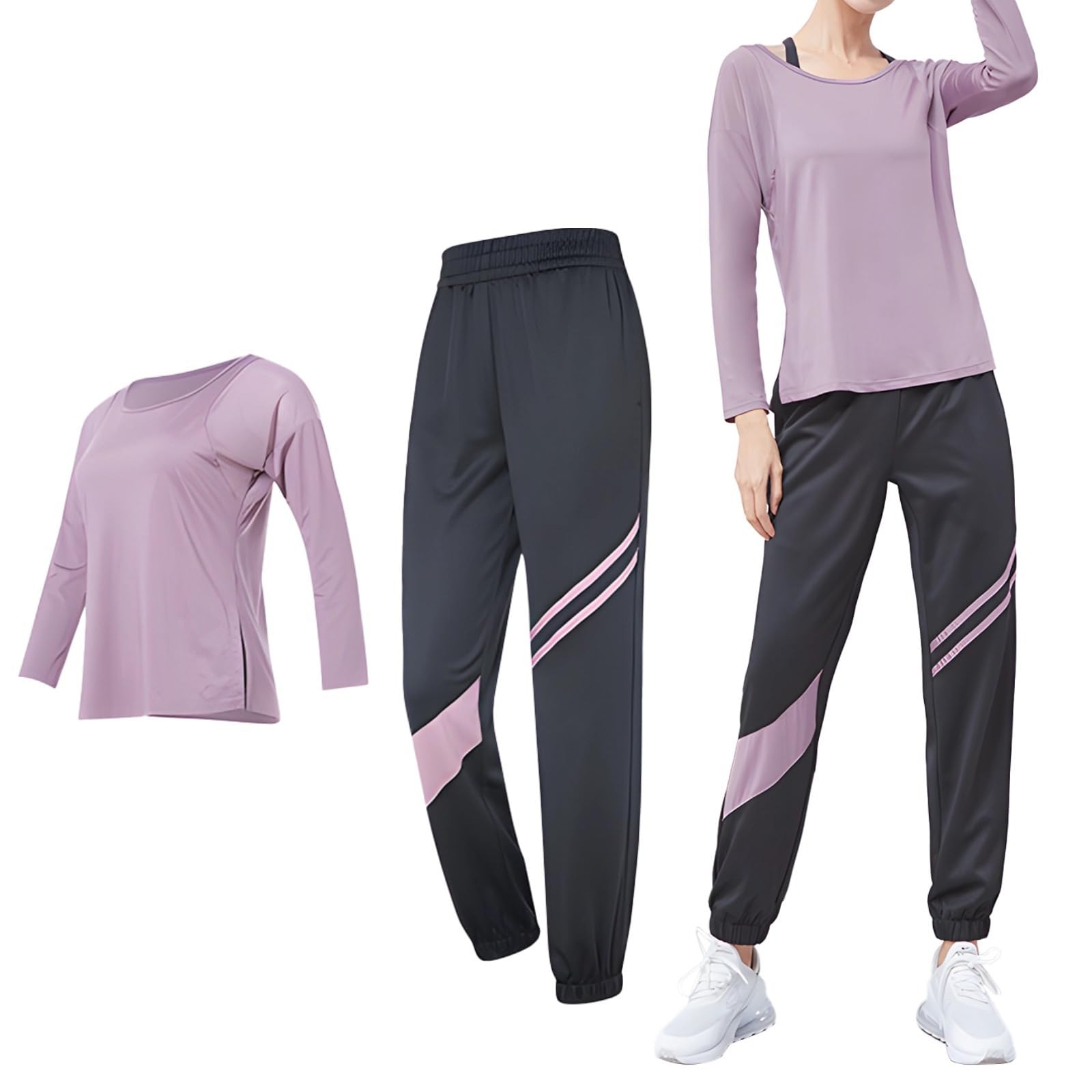 Ensemble de pilates noirs pour femme, ensemble deux pièces respirant XXL avec bloc de couleur et design taille haute, Multiples, taille unique