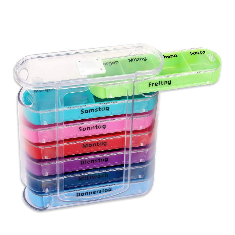Schramm® Pill Box Colourful with Colourful Sliders for 7 Days Pills 12 x 11 cm Tablets Box Box Pill Box
