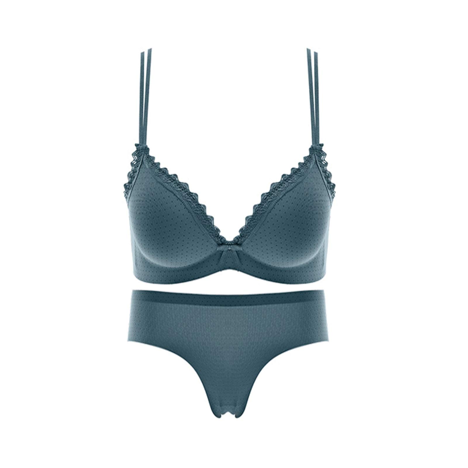 Soutien-gorge et culotte ensemble lingerie femme doux bralette bleu gris 85B