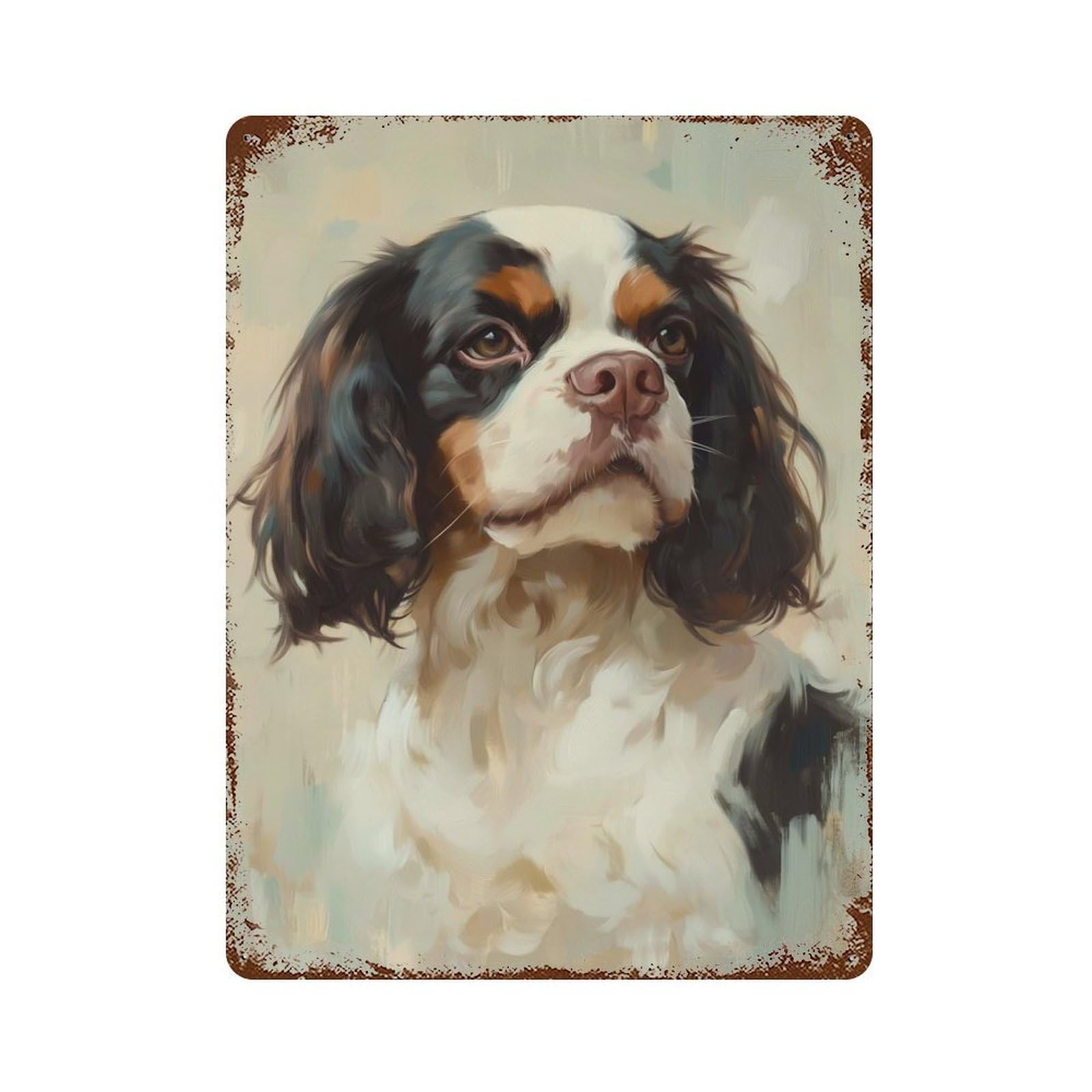 Rust Effect Cavalier King Charles Span Aged Metal Wall Plaque 15.7"x11.8", Shabby Chic Decor for Basement, Hobby Room And Garage Decor