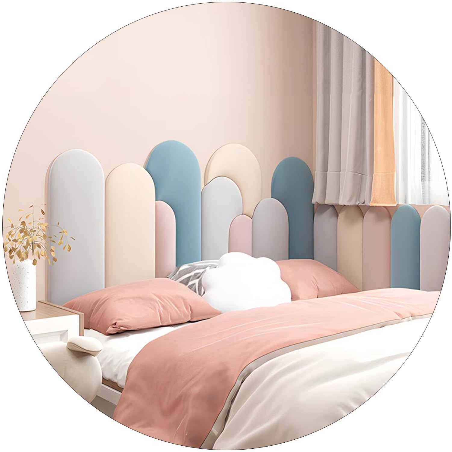 NURUGURE Padded Wall Panels Upholstered Peel and Stick Cushioned 3D Decor for Headboard Playroom Kids Room