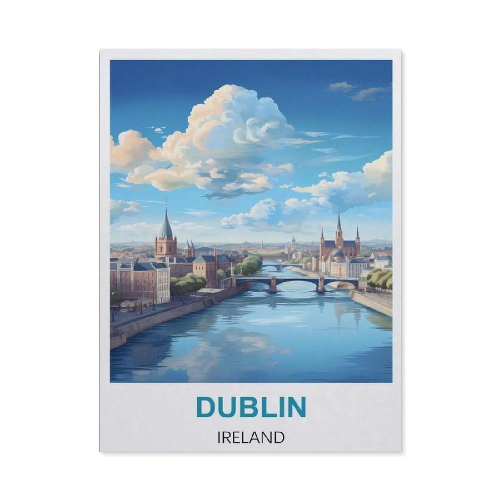 BEAYODKP DIY 5D Diamond Painting，Dublin Ireland Vintage Travel Poster，Round Diamond, Used for Room Decoration（50 x 60 cm/19.68 x 23.62 inches）-CB39