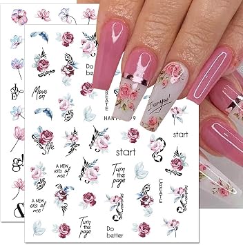 8 Sheets 3D Flower Nail Stickers - Spring & Summer Colorful Floral Nail Art Stickers with Blooming Florals & Leaf Designs for DIY Nail Decorations