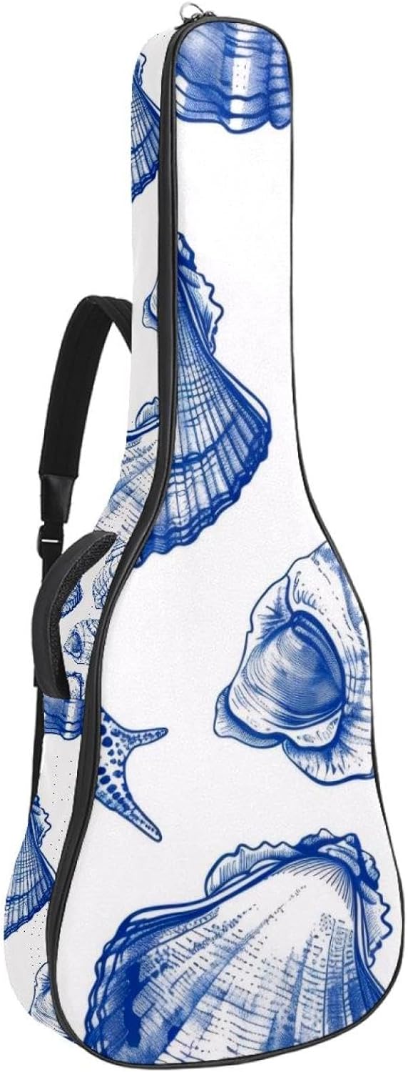 Acoustic Guitar Bag, 40 41 42 Inch Guitar Case Cover Soft Guitar Gig Bag for Acoustic Electric Bass Classical Guitar, Blue Seashells Nautical Background