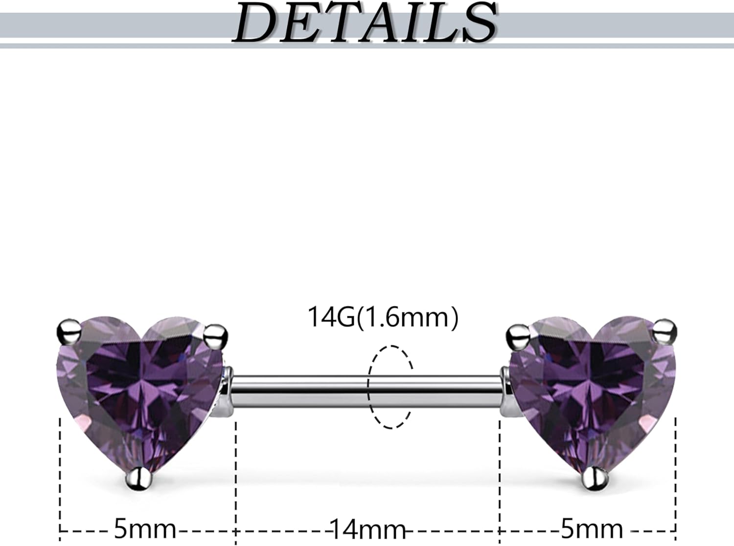F136 Titanium Multicolor Heart CZ 14g Nipple Barbell Rings Piercing Jewelry Internally Threaded for Women Hypoallergenic - Image 3