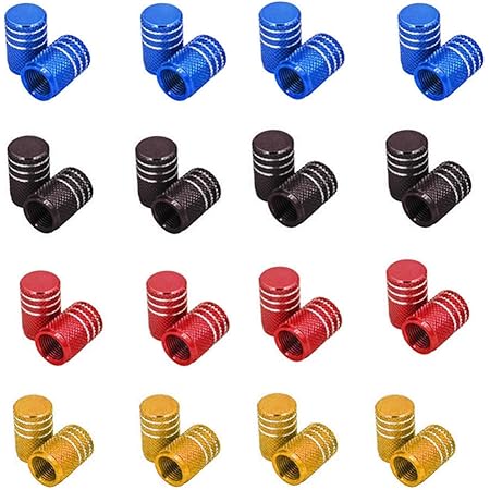 Amazon 16本の バルブステムキャップ アルミニウム合金タイヤバルブ車 タイヤバルブキャップ 自転車用のダストキャップ 車 バイク 軽量 高 強度 アルミ 製 腐食 防止 高級 アルマイト 仕上げ 空気漏れを防ぐための自転車 金 赤 青 黒 エアバルブキャップ 車 バイク