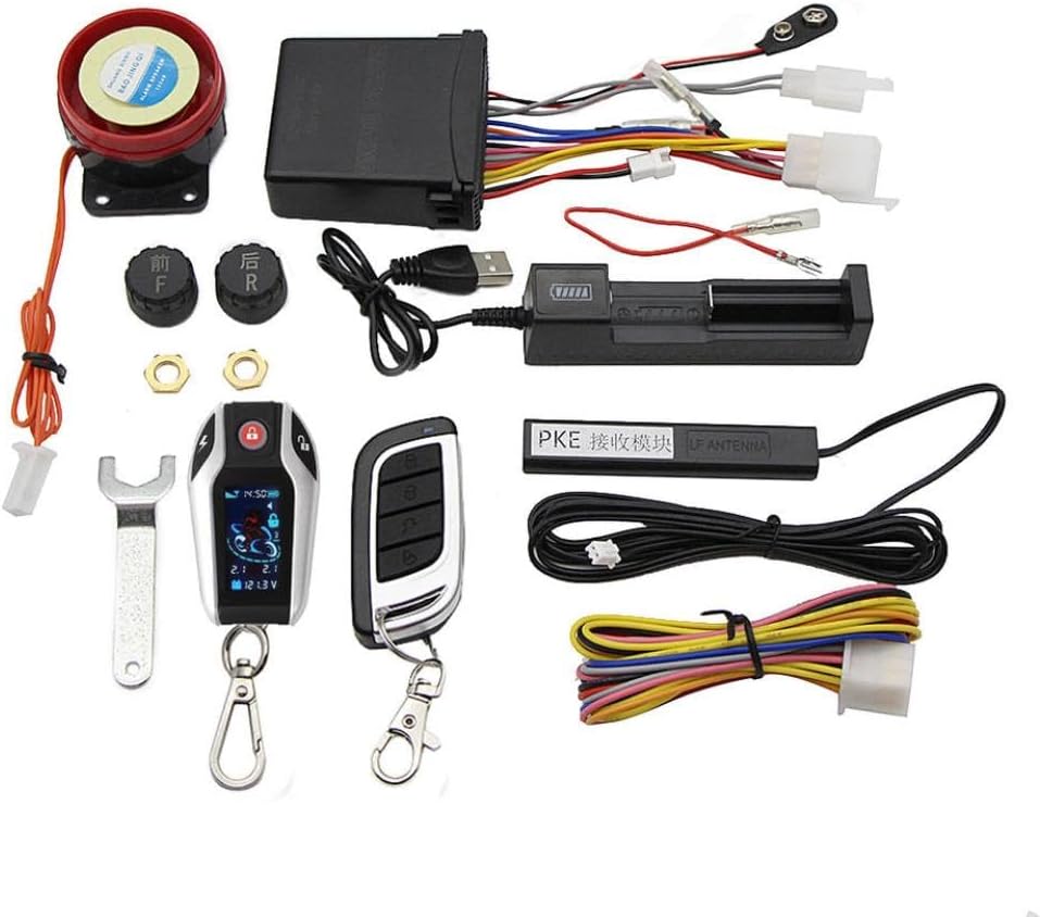 Motorcycle LCD Screen Two Way Anti Theft Security System Rechargeable Tire Pressure Monitor PKE Sensing(2x Two Way)