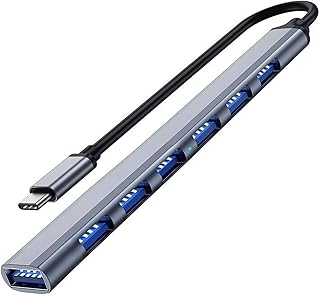 USB C Hub 3.0 7 Ports, Atrasee Aluminium USB C to USB 3.0 Hub Adapter, Ultra Slim Portable Multi Ports USB Data Hub Splitter for MacBook, Mac Mini, iMac, PS4, PS5, Surface Pro, Flash Drive, Grey