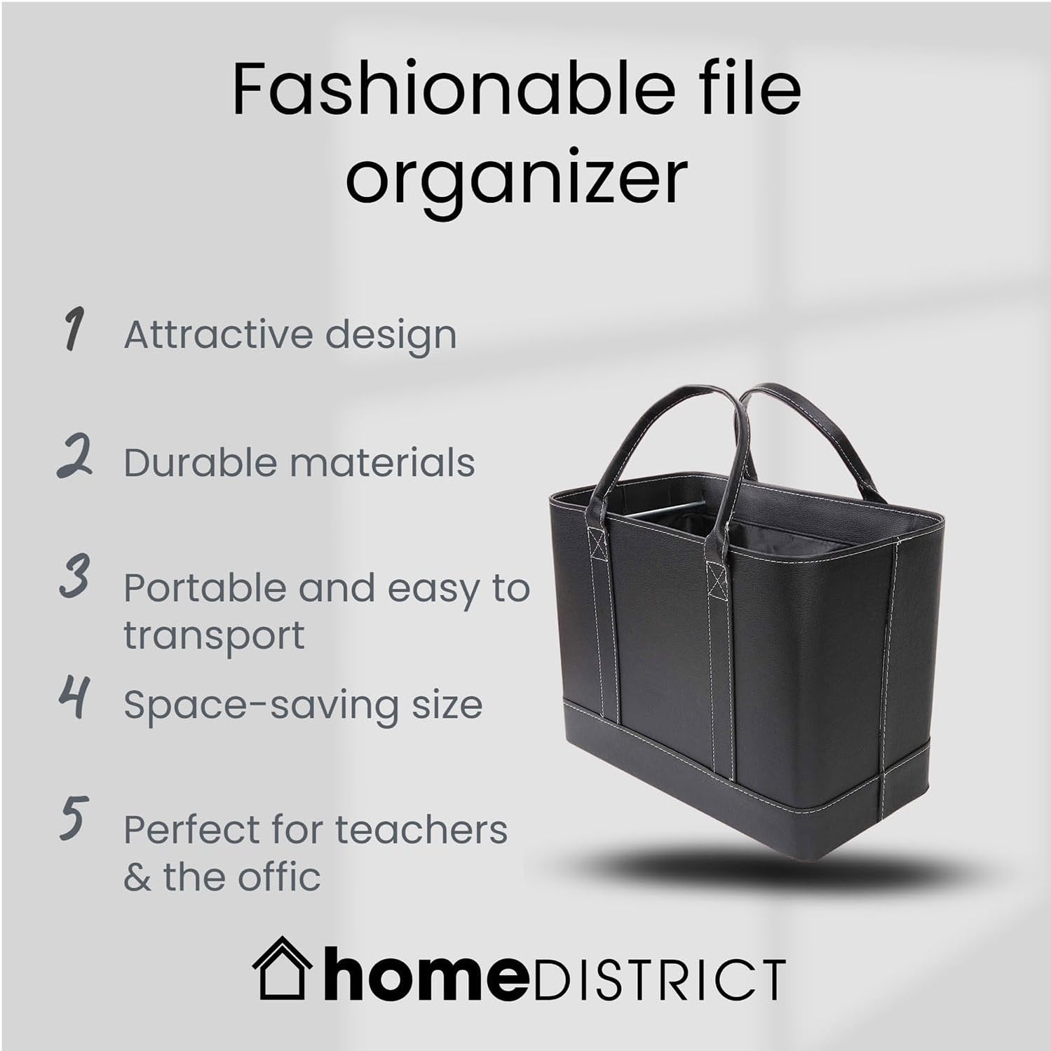 HOME DISTRICT Chic File Organizer Tote - Important Document Organizer Bag, Portable File Box with Handle, Red