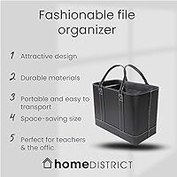 Vista 2 de HOME DISTRICT Chic File Organizer Tote - Important Document Organizer Bag, Portable File Box with Handle, Black