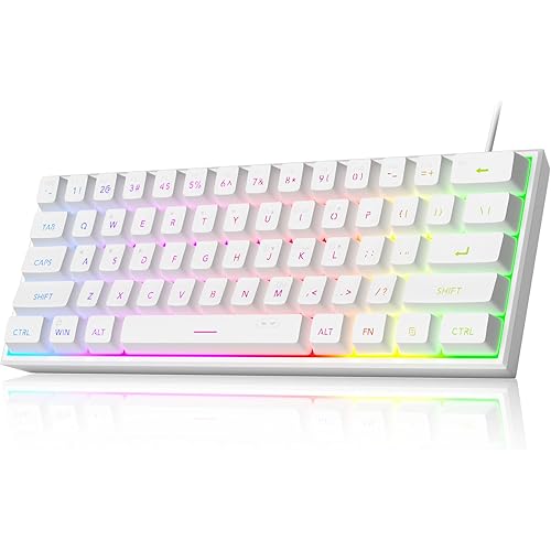MageGee Mini 60% Gaming Keyboard, Upgrade RGB Backlit 61 Key Ultra-Compact Keyboard, TS91 Ergonomic Waterproof Mechanical Feeling Office Computer Keyboard for PC, MAC, PS4, Xbox ONE Gamer(White)