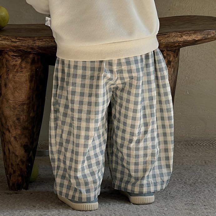 Spring Autumn 6Months-4Years Toddler Thin Cotton Plaid Elastics Pants for Baby Boys and Girls