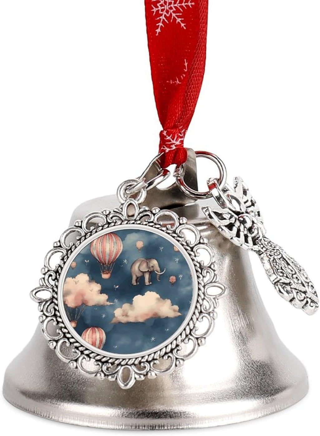 Jingling Bell, Shiny Silver Christmas Memorial Ornament Elephant and Balloon Printed Christmas Tree Hanging Bell Ornament Christmas Tree Ornaments Little Bell Wing Bell