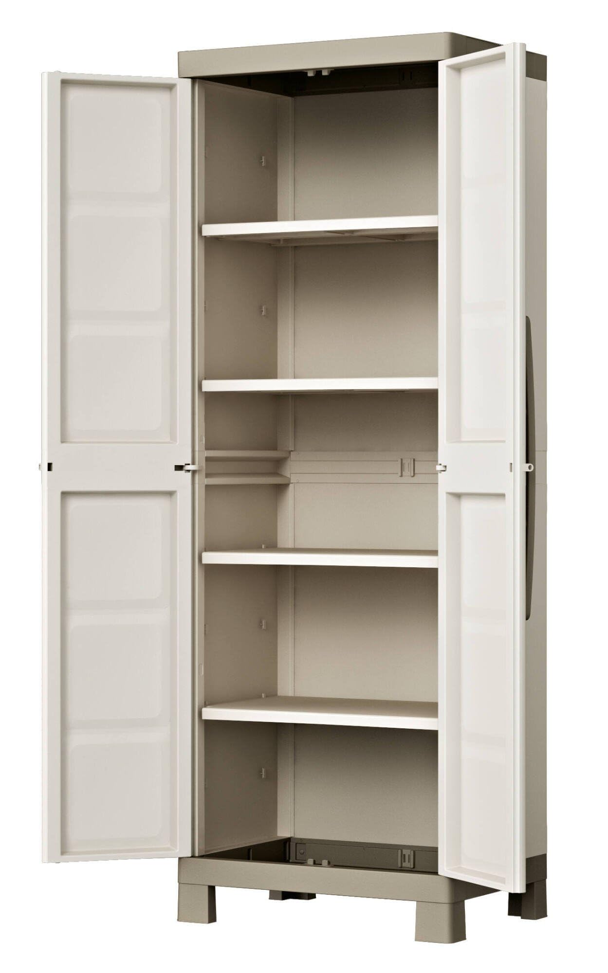 Dmora Armadio da Esterno Ghedi 45x65x182h cm Marrone Sabbia 4 Ripiani Impermeabile, Mobile da Giardino 2 Ante Made in Italy