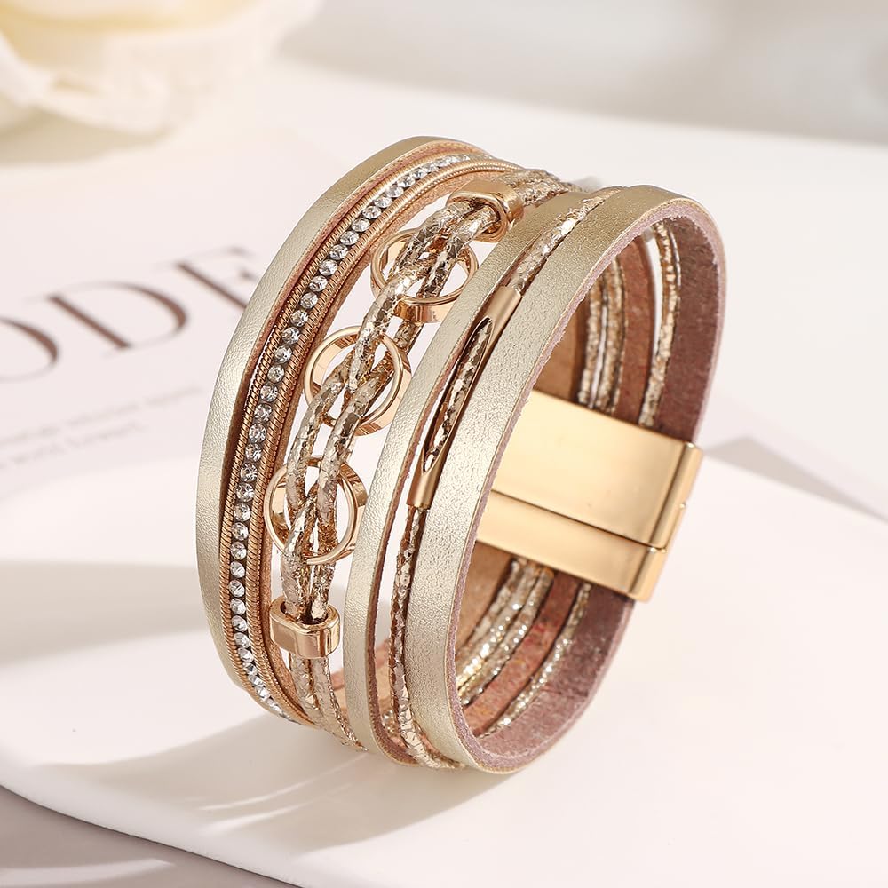 Leather Bracelets Wrap Bracelets for Women Multi-layer PU Leather Bracelet Fashionable Circular Bangle Stylish Jewelry - Image 5