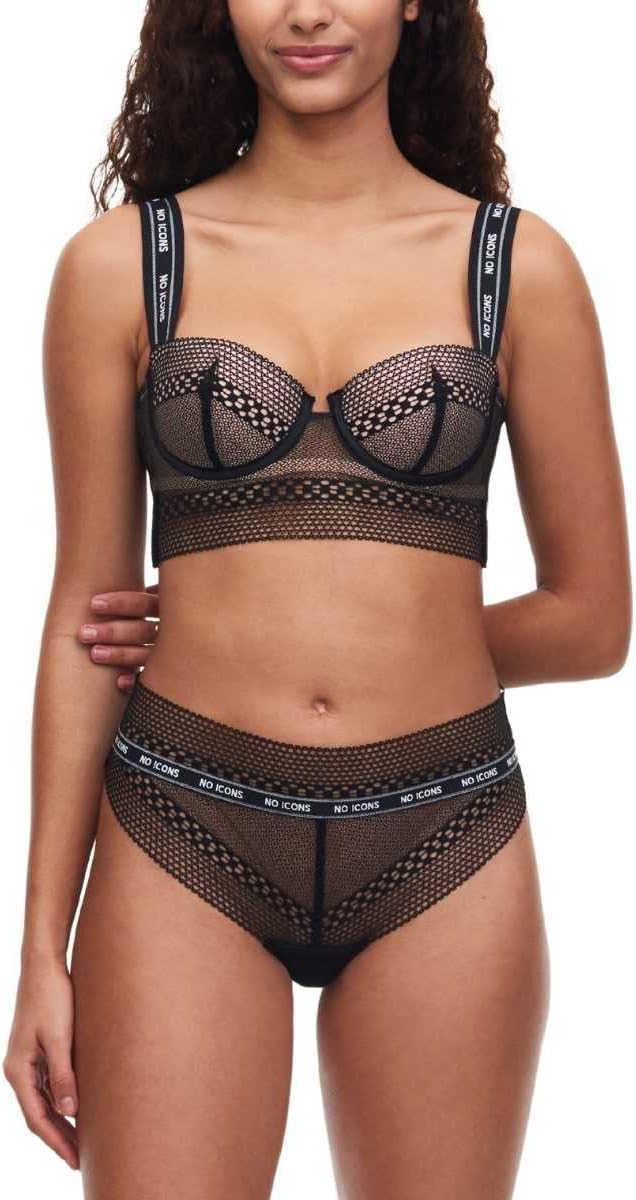 Chantelle S (10) X No Icons Briefs Tanga Mid Rise Knickers Mesh Sheer Lingerie Black