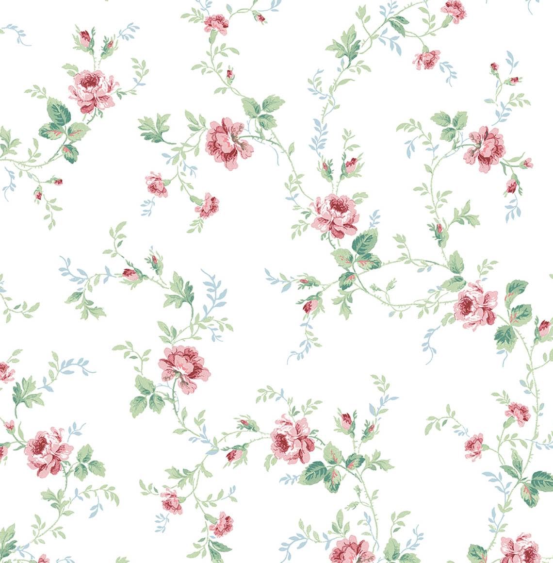 Nextwall Blush & Spearmint Blossom Floral Trail Peel And Stick Wallpaper (Blush & Spearmint)
