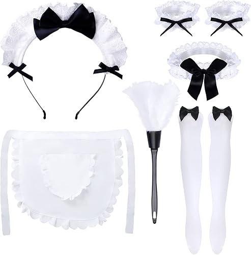 Aichiyu Kit de accesorios de disfraz de sirvienta francesa para mujer, delantal de anime para cosplay