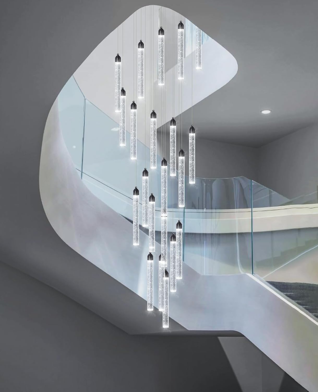 Lampa wisząca LED nowoczesny kryształowy spadek wysoki żyrandol sufitowy oprawa oświetleniowa duża lampa wejściowa wewnętrzne żyrandole oświetleniowe do salonu wejście przedpokój schody