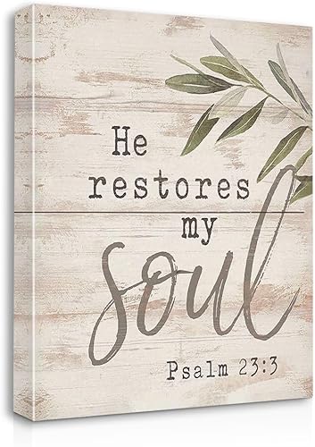 He Restores My Soul - Lienzo decorativo con versículo bíblico de granja 233, letreros artísticos enmarcados para decoración de pared cristiana,