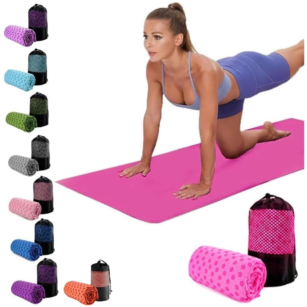 Oaygat Yoga Mat Towel Sweat Absorbent Yoga Blanket 24" x72" Quick-drying Hot Yoga Mat Cloth Yoga Mat Towel Non-slip Yoga Blanket with Mesh Carrying Bag for Bikram, Pilates, Gym Workout
